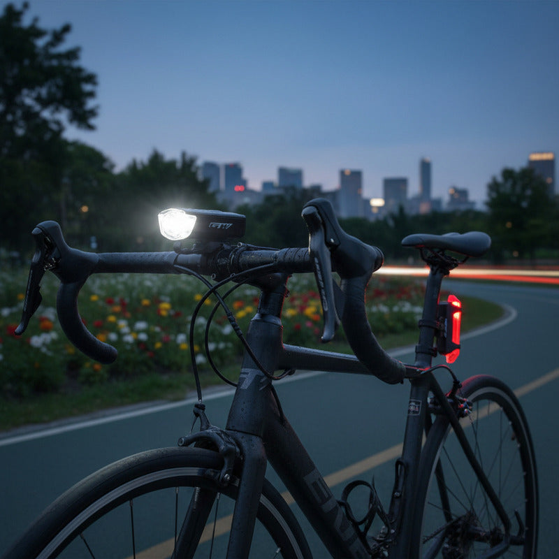 Combo Luz Bicicleta Gw Delantera Trasera Alta Luminosidad Negro