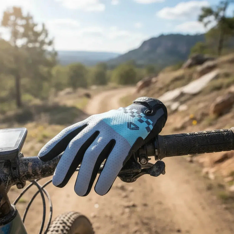 Guantes Ciclismo Mtb Ruta Largo Gw Rider Gel Celeste-gris S