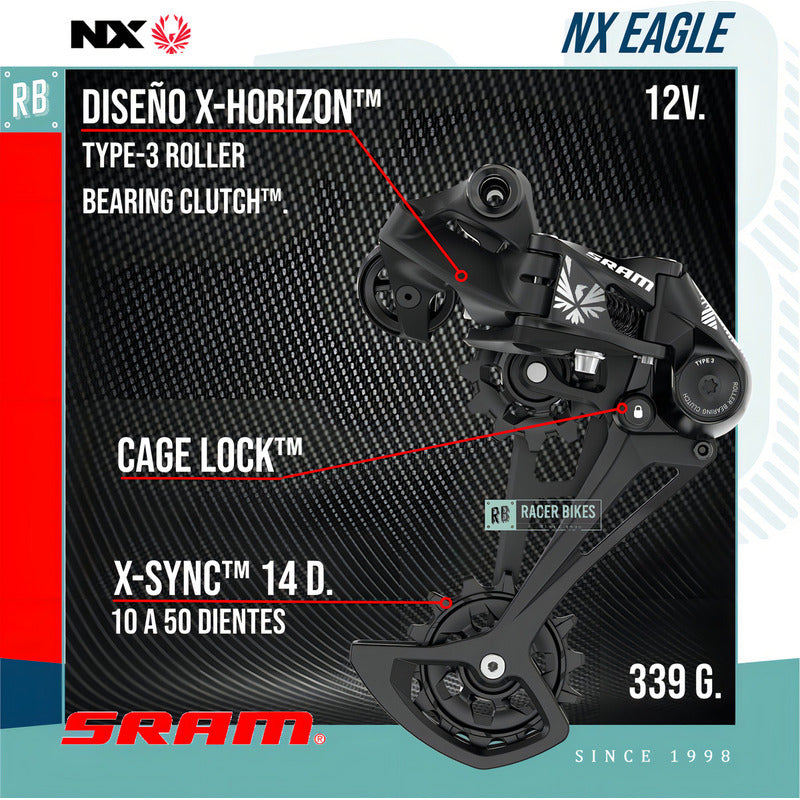 Sram Nx Eagle Cor Preto Cambio Bicicleta 12 Velocidades