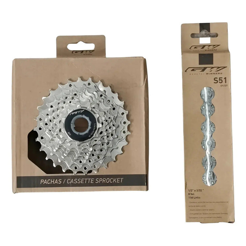 Combo Gw Pacha Cadenilla Bicicleta Ruta 8v Plata 11 28