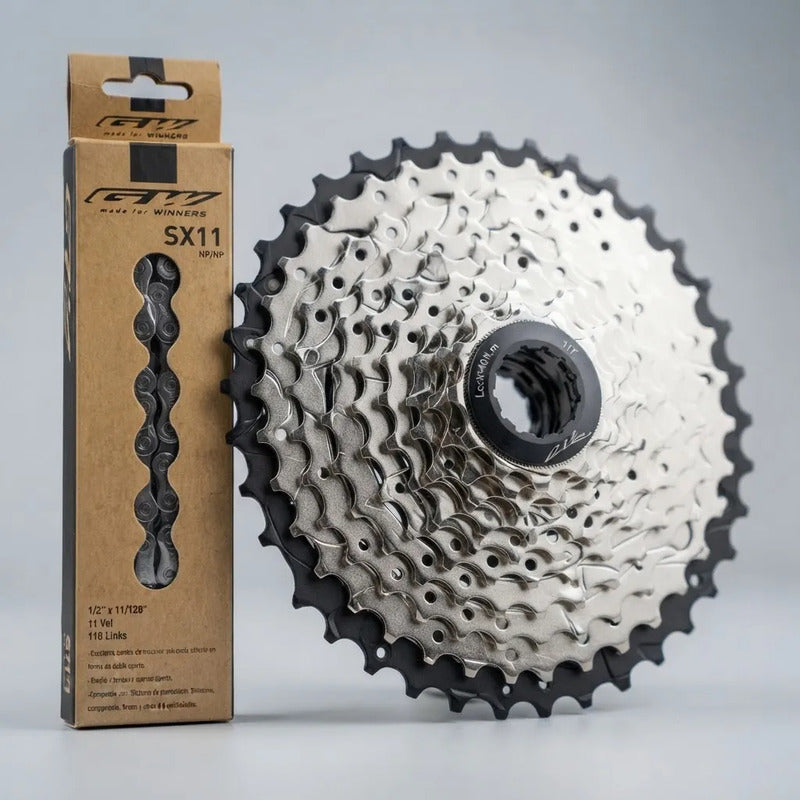 Cassette + Cadenilla Gw Bicicleta Mtb 11v Plata 11-40