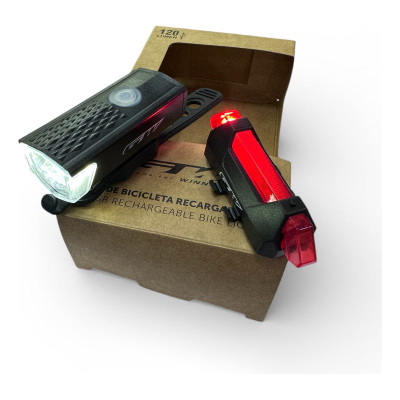 Combo Luz Bicicleta Gw Delantera Trasera Alta Luminosidad Negro
