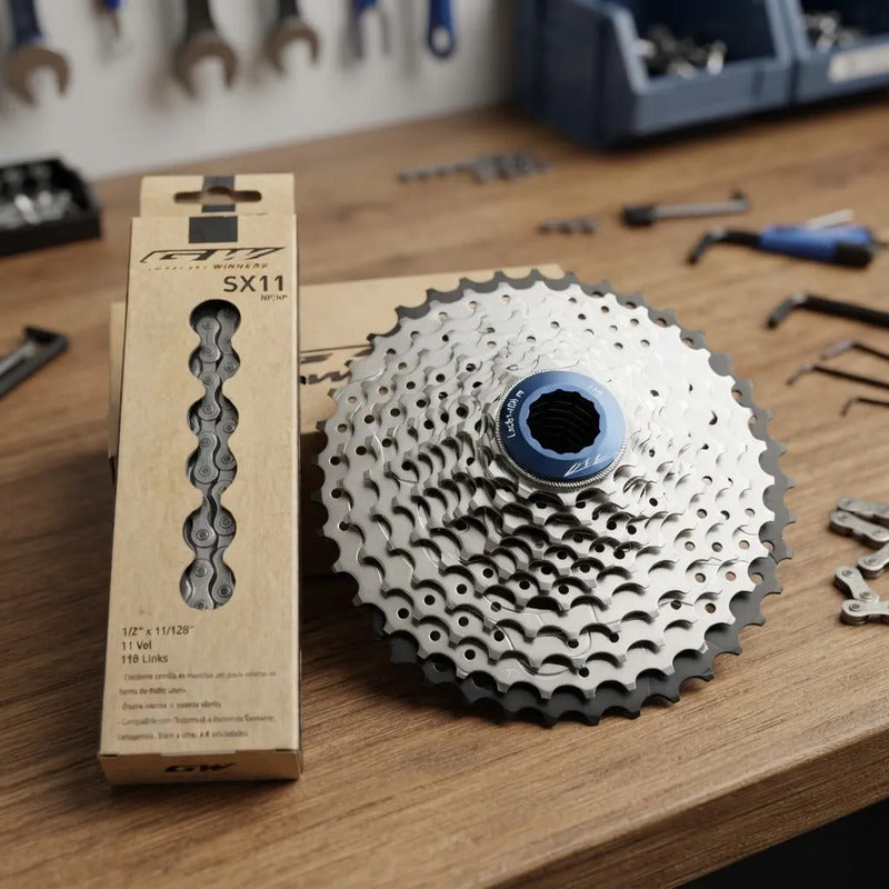 Cassette + Cadenilla Gw Bicicleta Mtb 11v Plata 11-42