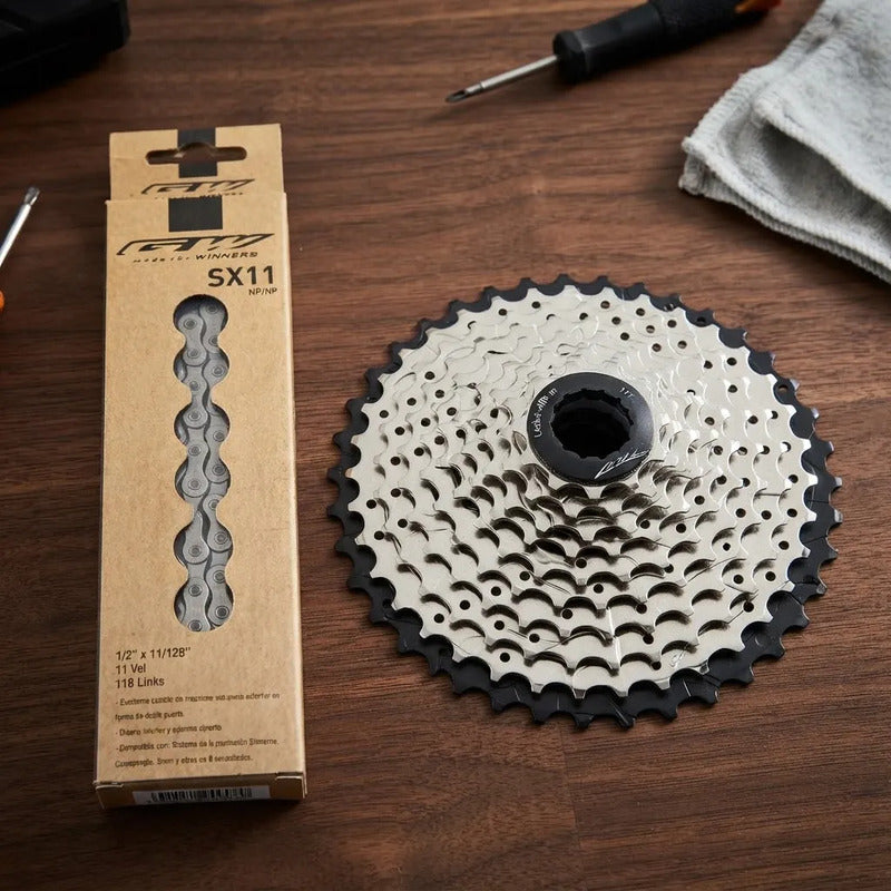 Cassette + Cadenilla Gw Bicicleta Mtb 11v Plata 11-40